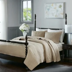 Bedspreads & Coverlets-Kirkland's Home Natural Serene Quilted 3-Pc. Queen Coverlet Set Tan