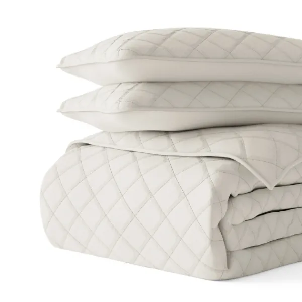 Quilts-Kirkland's Home Natural Stitched Diamond 3-Pc. Queen Quilt Set Ivory