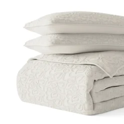Quilts-Kirkland's Home Natural Stitched Floral 3-Pc. Queen Quilt Set Ivory