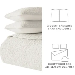 Quilts-Kirkland's Home Natural Stitched Floral 3-Pc. Queen Quilt Set Ivory