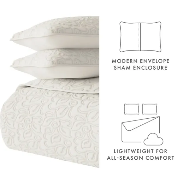 Quilts-Kirkland's Home Natural Stitched Floral 3-Pc. Queen Quilt Set Ivory