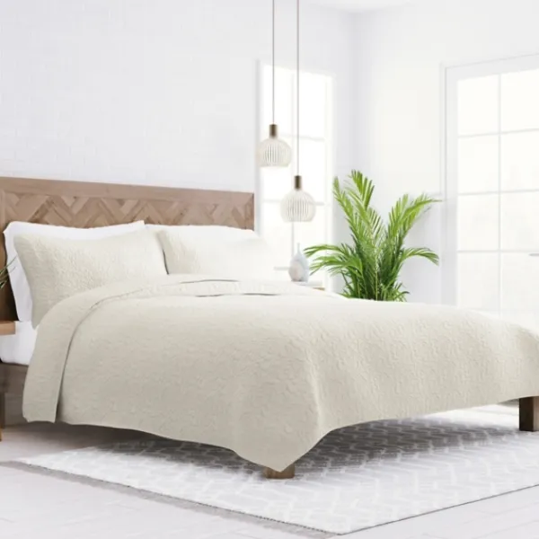 Quilts-Kirkland's Home Natural Stitched Floral 3-Pc. King Quilt Set Ivory