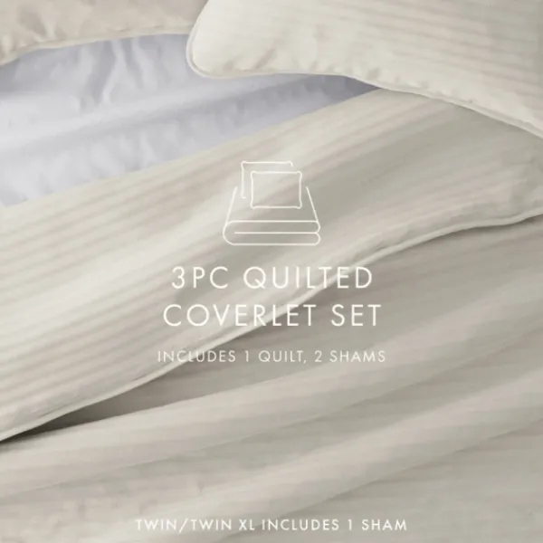 Quilts-Kirkland's Home Natural Stitched Stripes 3-Pc. Queen Quilt Set Tan/Ivory