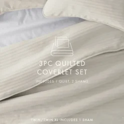 Quilts-Kirkland's Home Natural Stitched Stripes 2-Pc. Twin Quilt Set Tan/Ivory
