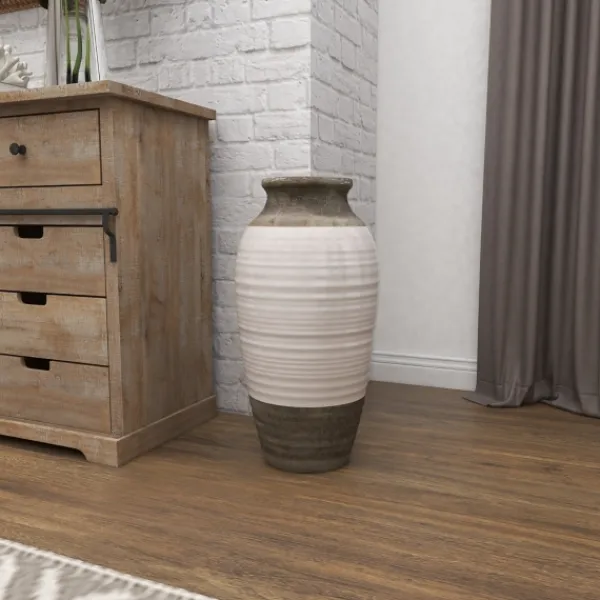 Vases-Kirkland's Home Natural Stone Two-Tone Coastal Vase Gray/White