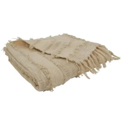 Blankets & Throws-Kirkland's Home Natural Striped And Fringe Throw Blanket Tan