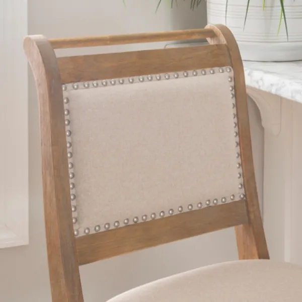Bar Stools & Counter Height Stools-Kirkland's Home Natural Striped Upholstered Wood Frame Bar Stool Tan