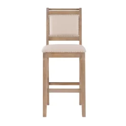 Bar Stools & Counter Height Stools-Kirkland's Home Natural Striped Upholstered Wood Frame Bar Stool Tan
