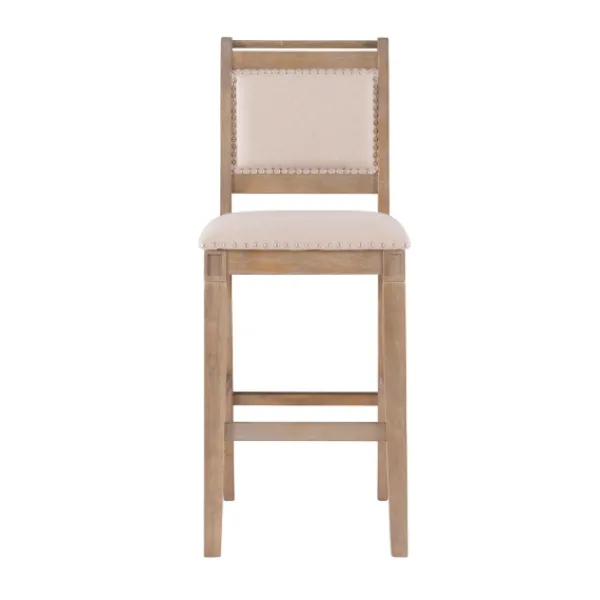 Bar Stools & Counter Height Stools-Kirkland's Home Natural Striped Upholstered Wood Frame Bar Stool Tan