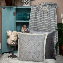 Blankets & Throws-Kirkland's Home Natural Striped Woven Tassel Throw Blue