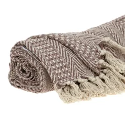 Blankets & Throws-Kirkland's Home Natural Striped Woven Tassel Throw Brown