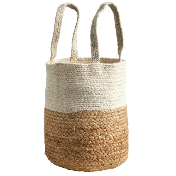 Baskets & Boxes-Kirkland's Home Natural Tan And White Jute Basket With Handles White/Tan