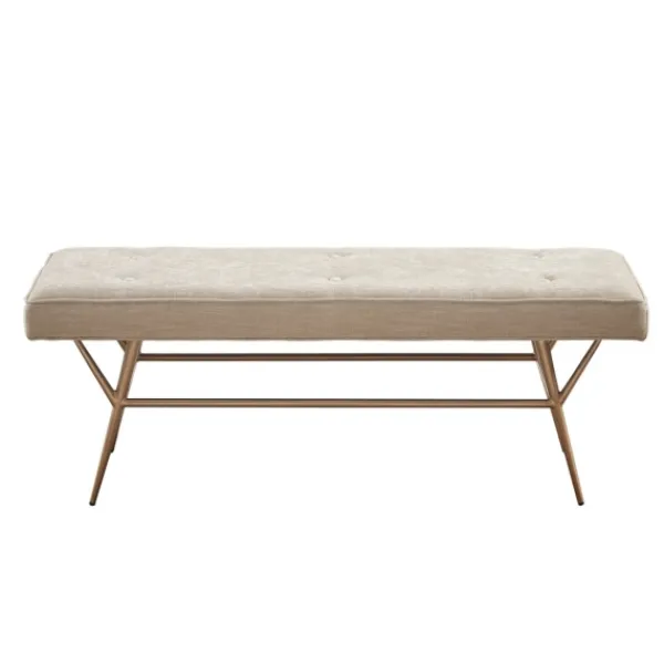 Benches & Ottomans-Kirkland's Home Natural Tufted Upholstery Tapered Leg Bench Tan