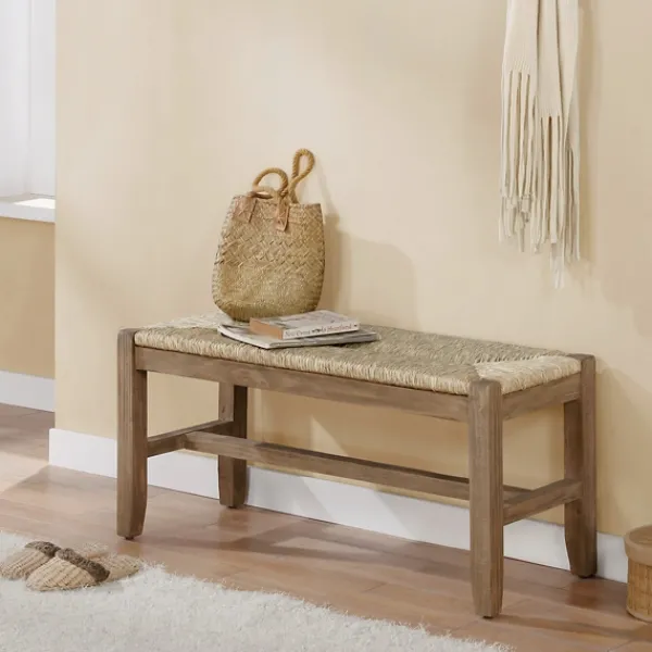 Benches & Ottomans-Kirkland's Home Natural Twisted Seagrass And Wood Bench Tan