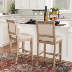 Bar Stools & Counter Height Stools-Kirkland's Home Natural Upholstered Wood Frame Counter Stool Tan