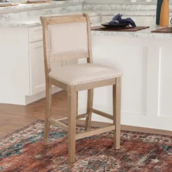 Bar Stools & Counter Height Stools-Kirkland's Home Natural Upholstered Wood Frame Counter Stool Tan