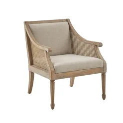 Accent Chairs-Kirkland's Home Natural Upholstery Cane Inset Accent Chair Tan