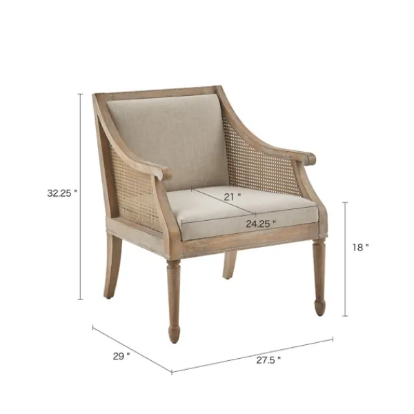 Accent Chairs-Kirkland's Home Natural Upholstery Cane Inset Accent Chair Tan