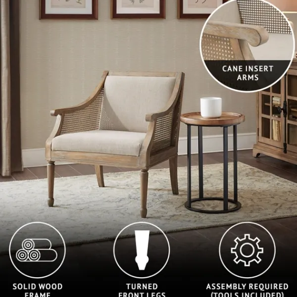Accent Chairs-Kirkland's Home Natural Upholstery Cane Inset Accent Chair Tan