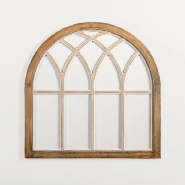 Wall Plaques-Kirkland's Home Natural Weathered Wood Window Arch Plaque Brown/White
