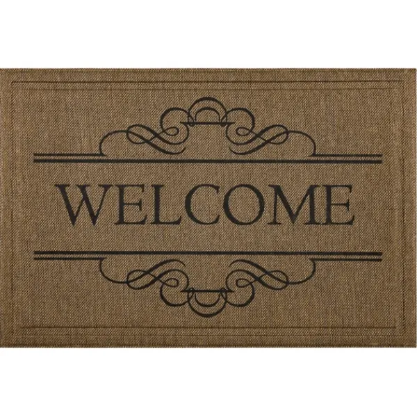 Doormats-Kirkland's Home Natural Welcome Script Doormat Brown/Black