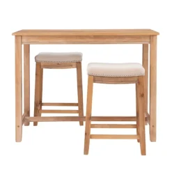 Dining Tables-Kirkland's Home Natural Wood & Upholstered Stools 3-Pc. Dining Set Tan