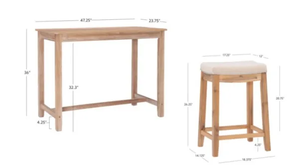 Dining Tables-Kirkland's Home Natural Wood & Upholstered Stools 3-Pc. Dining Set Tan