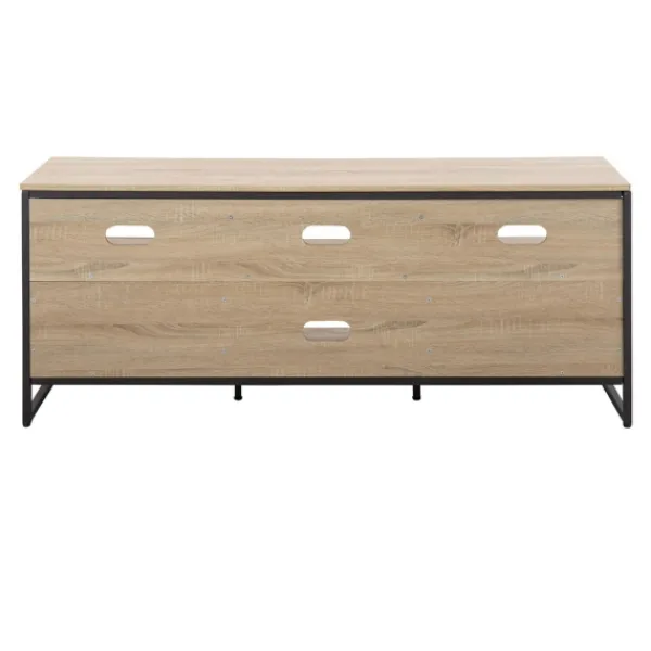 Tv Stands & Media Consoles-Kirkland's Home Natural Wood And Black Steel Media S D Tan