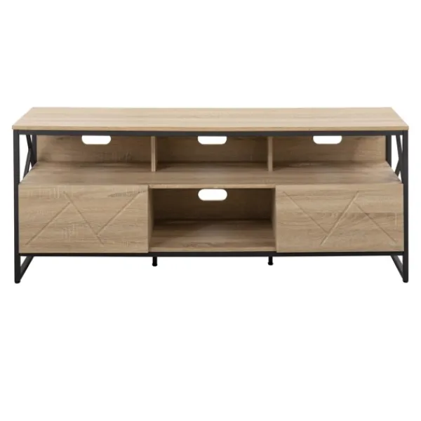 Tv Stands & Media Consoles-Kirkland's Home Natural Wood And Black Steel Media S D Tan