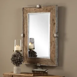 Decorative Mirrors-Kirkland's Home Natural Wood And Burnished Metal Mirror