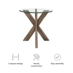 Accent & End Tables-Kirkland's Home Natural Wood And Glass Top X-Base Accent Table Tan