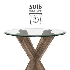 Accent & End Tables-Kirkland's Home Natural Wood And Glass Top X-Base Accent Table Tan