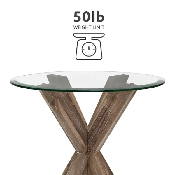 Accent & End Tables-Kirkland's Home Natural Wood And Glass Top X-Base Accent Table Tan