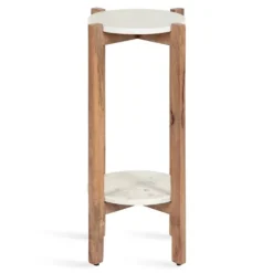 Accent & End Tables-Kirkland's Home Natural Wood And Marble Moxley Accent Table White/Tan