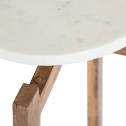 Accent & End Tables-Kirkland's Home Natural Wood And Marble Moxley Accent Table White/Tan