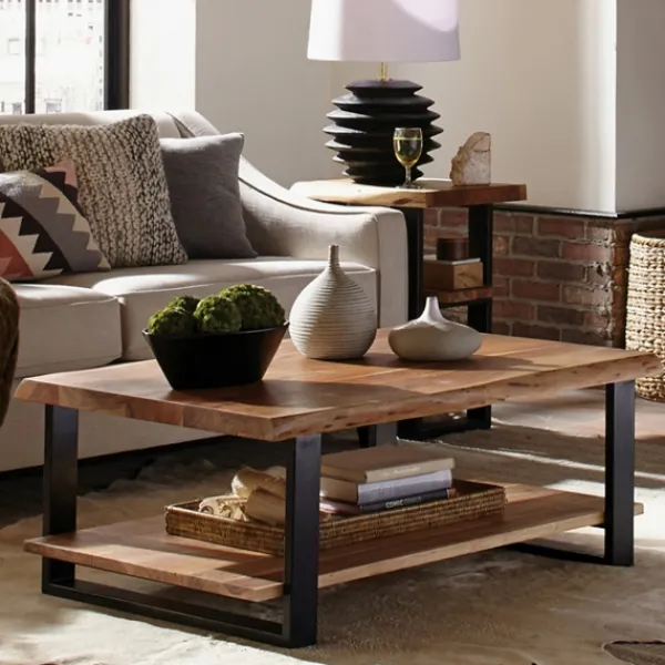 Coffee Tables-Kirkland's Home Natural Wood And Metal Coffee Table