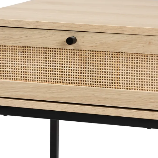 Nightstands-Kirkland's Home Natural Wood And Metal 1-Drawer Nights D Tan