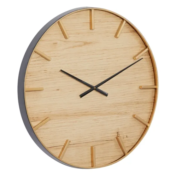 Clocks-Kirkland's Home Natural Wood And Metal Numberless Wall Clock