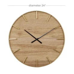 Clocks-Kirkland's Home Natural Wood And Metal Numberless Wall Clock