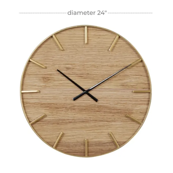 Clocks-Kirkland's Home Natural Wood And Metal Numberless Wall Clock