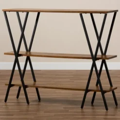 Console Tables-Kirkland's Home Natural Wood And Metal 3-Tier Console Table Brown/Black