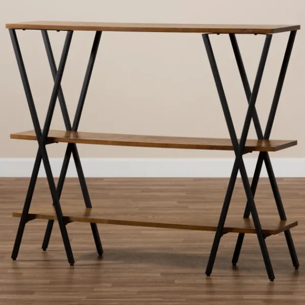 Console Tables-Kirkland's Home Natural Wood And Metal 3-Tier Console Table Brown/Black