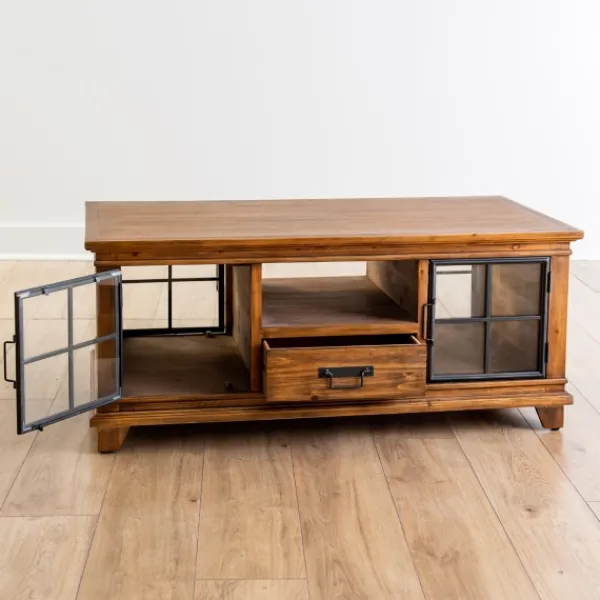 Coffee Tables-Kirkland's Home Natural Wood And Metal Window Coffee Table Brown