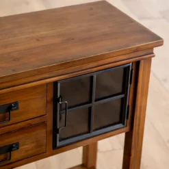 Console Tables-Kirkland's Home Natural Wood And Metal Window Console Table Brown