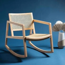 Accent Chairs-Kirkland's Home Natural Wood And Rat Rocking Chair Tan