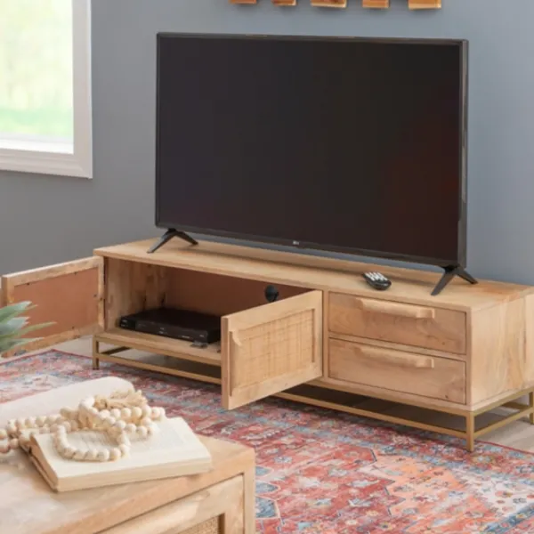 Tv Stands & Media Consoles-Kirkland's Home Natural Wood And Rat Tv S D Tan