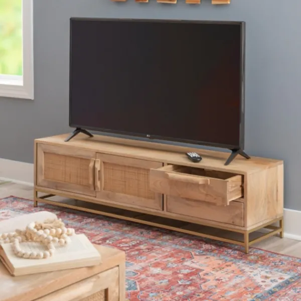 Tv Stands & Media Consoles-Kirkland's Home Natural Wood And Rat Tv S D Tan