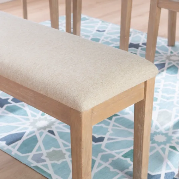 Benches & Ottomans-Kirkland's Home Natural Wood And Upholstered Seat Bench Tan