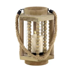 Lanterns-Kirkland's Home Natural Wood Beaded & Rope Handle Lantern Tan