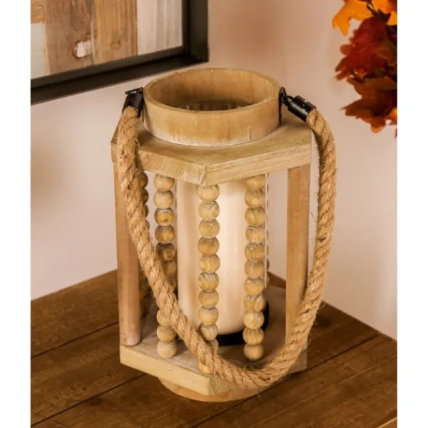 Lanterns-Kirkland's Home Natural Wood Beaded & Rope Handle Lantern Tan